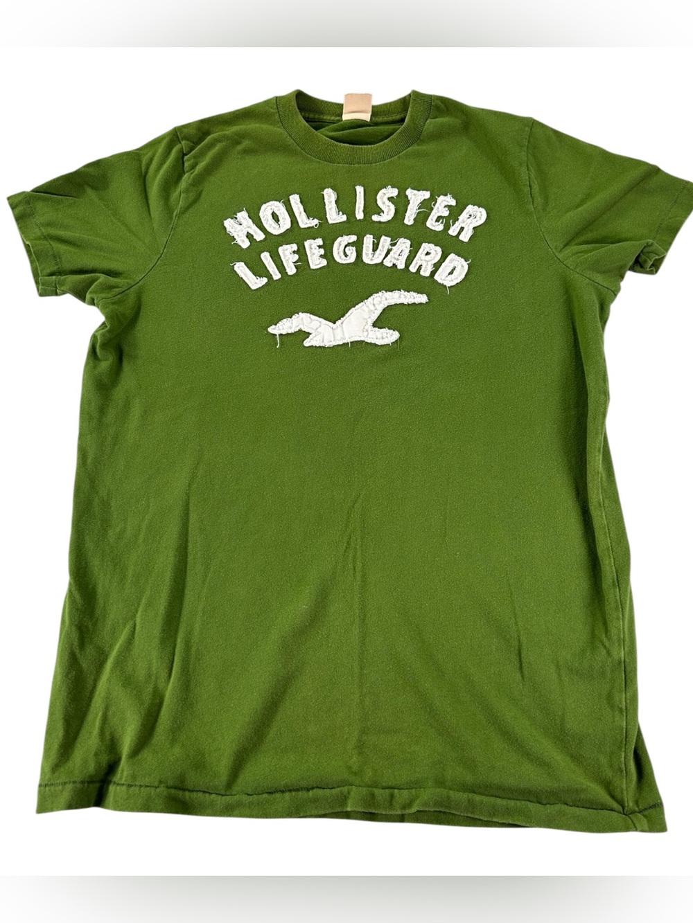 Hollister Lifeguard Tee Men’s L Olive Y2K 2000s Distressed Appliqué Seagull Surf
